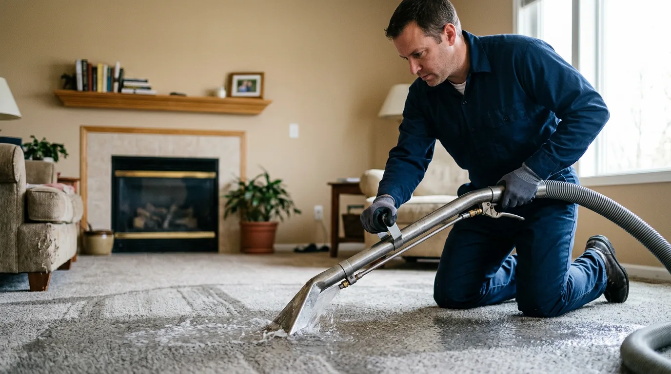 Water damage restoration technician working near Rowley, MA